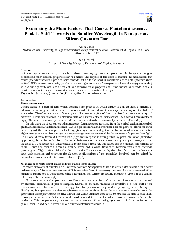 (PDF) Examining the Main Factors That Causes Photoluminescence Peak to ...