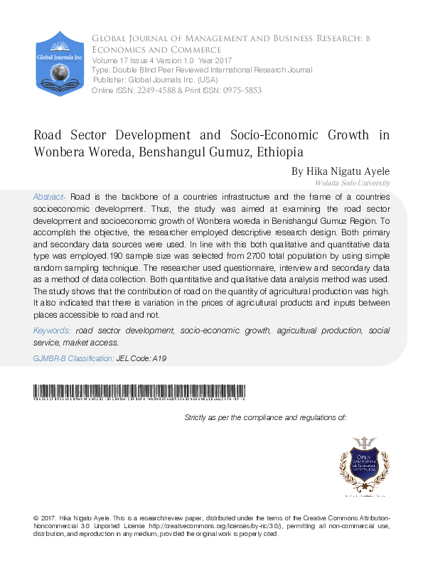 (PDF) Road Sector Development and Socio-Economic Growth in Wonbera ...