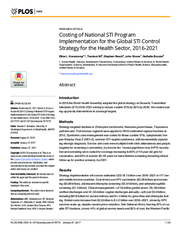 (PDF) Costing of National STI Program Implementation for the Global STI ...