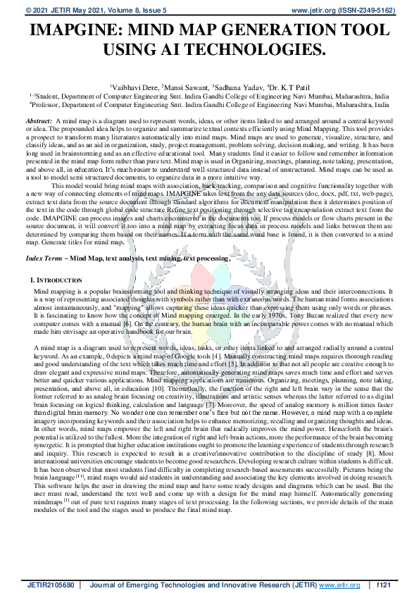 (PDF) Imapgine Mind Map Generation Tool Using Ai Technologies
