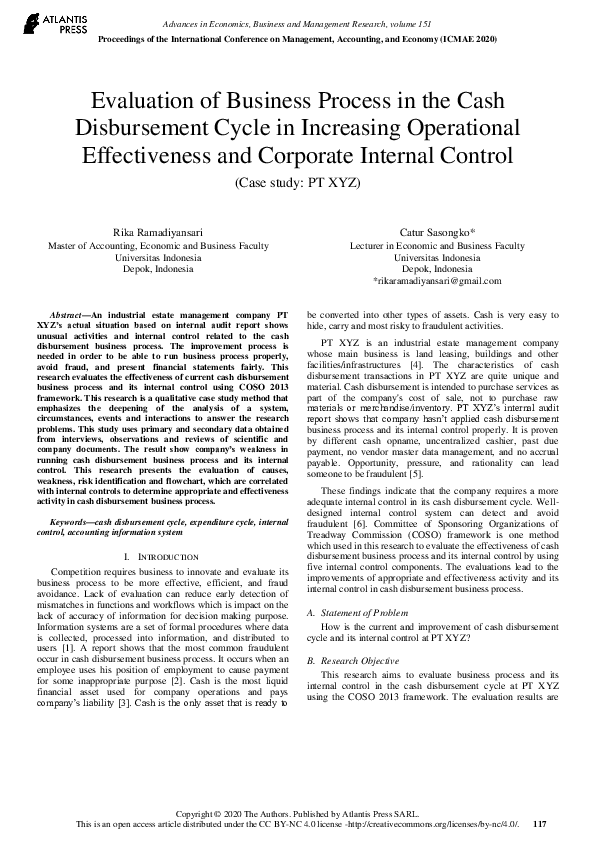 (PDF) Evaluation of Business Process in the Cash Disbursement Cycle in ...