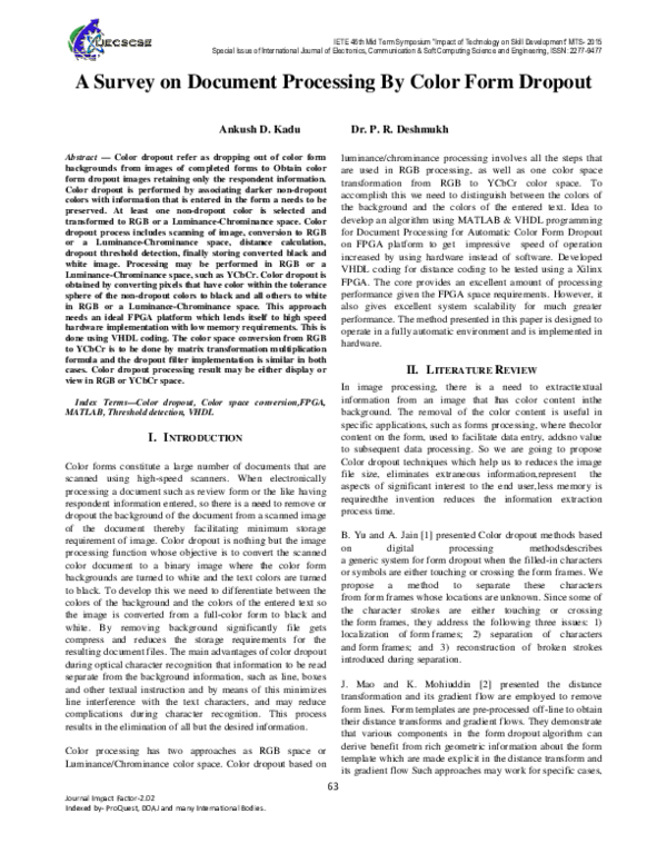 (PDF) A Survey on Document Processing By Color Form Dropout