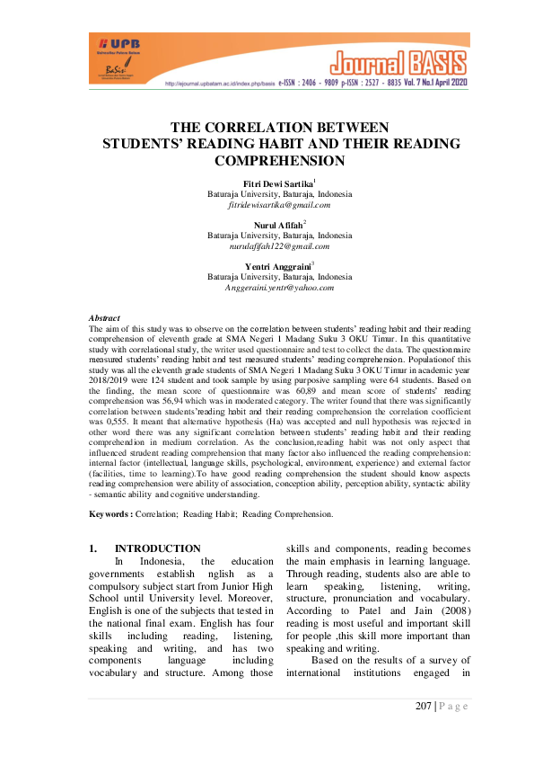 (PDF) The Correlation Between Students’ Reading Habit Andstudents ...