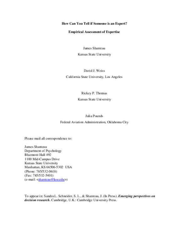 (PDF) How can you tell if someone is an expert? Empirical assessment of ...