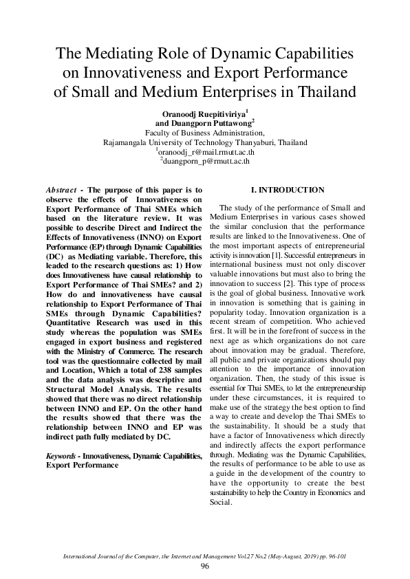 (PDF) The Mediating Role of Dynamic Capabilities on Innovativeness and ...
