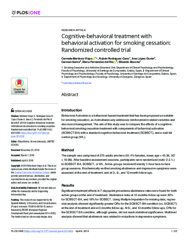 (PDF) Cognitivebehavioral treatment with behavioral activation for