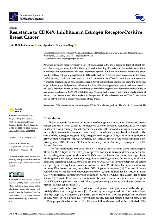 (PDF) Resistance to CDK4/6 Inhibitors in Estrogen Receptor-Positive ...
