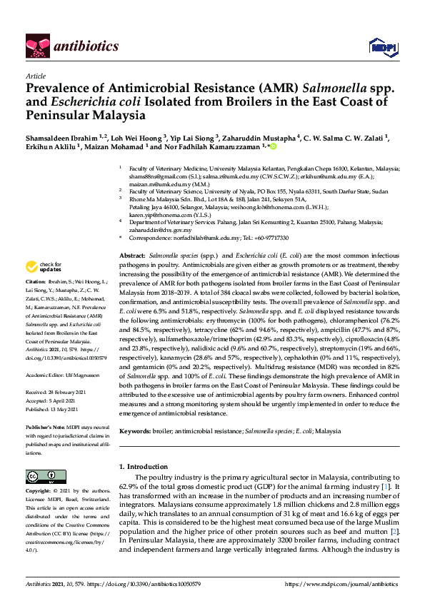 (PDF) Prevalence of Antimicrobial Resistance (AMR) Salmonella spp. and ...