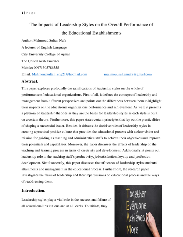 (PDF) The Impacts of Leadership Styles on the Overall Performance of ...