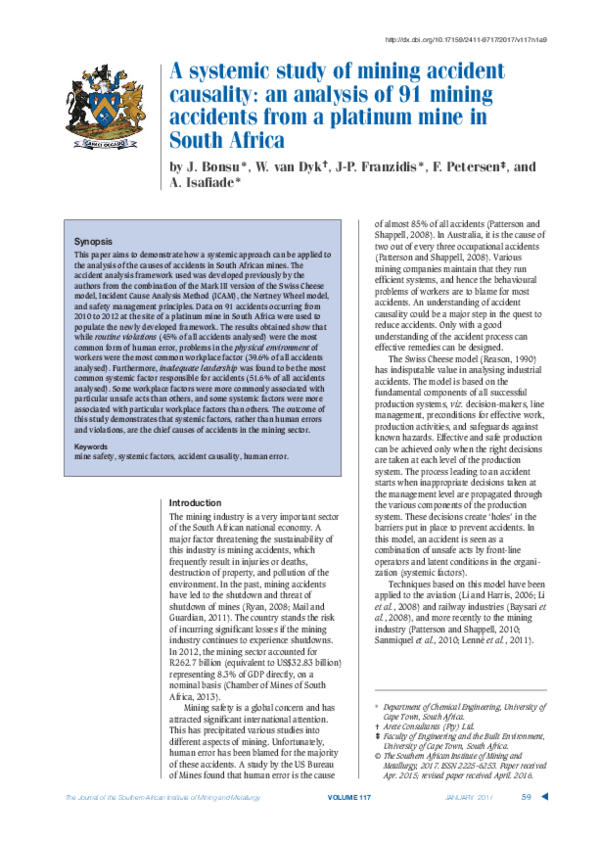 (PDF) A systemic study of mining accident causality: an analysis of 91 ...