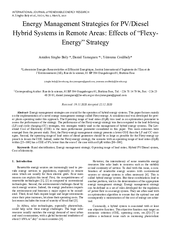 (PDF) Energy Management Strategies for PV/Diesel Hybrid Systems in ...