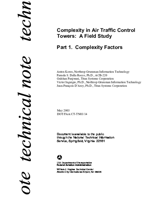 (PDF) Complexity in Air Traffic Control Towers: A Field Study Part 1 ...