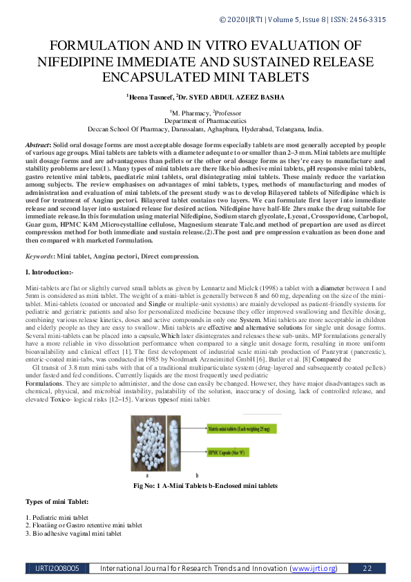 (PDF) Formulation and in Vitro Evaluation of Nifedipine Immediate and ...