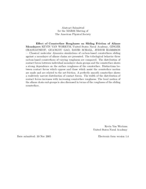 (PDF) Effect of Counterface Roughness on Sliding Friction of Alkane ...