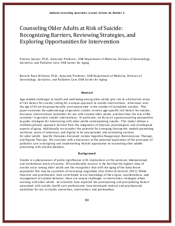 (PDF) Counseling Older Adults at Risk of Suicide: Recognizing Barriers ...