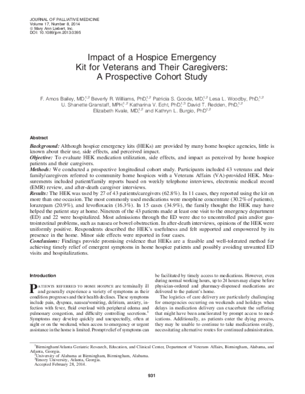 (PDF) Impact of a hospice emergency kit for veterans and their