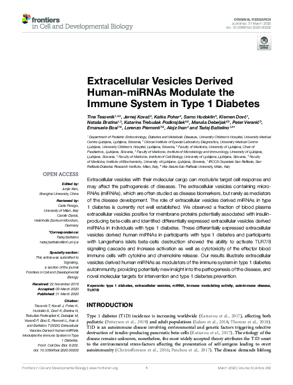 (PDF) Extracellular Vesicles Derived Human-miRNAs Modulate the Immune ...