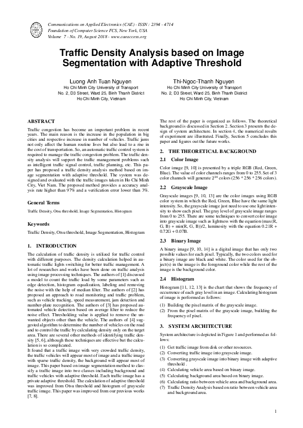 (PDF) Traffic Density Analysis based on Image Segmentation with ...