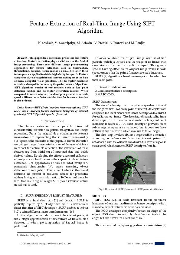 (PDF) Feature Extraction of Real-Time Image Using SIFT Algorithm