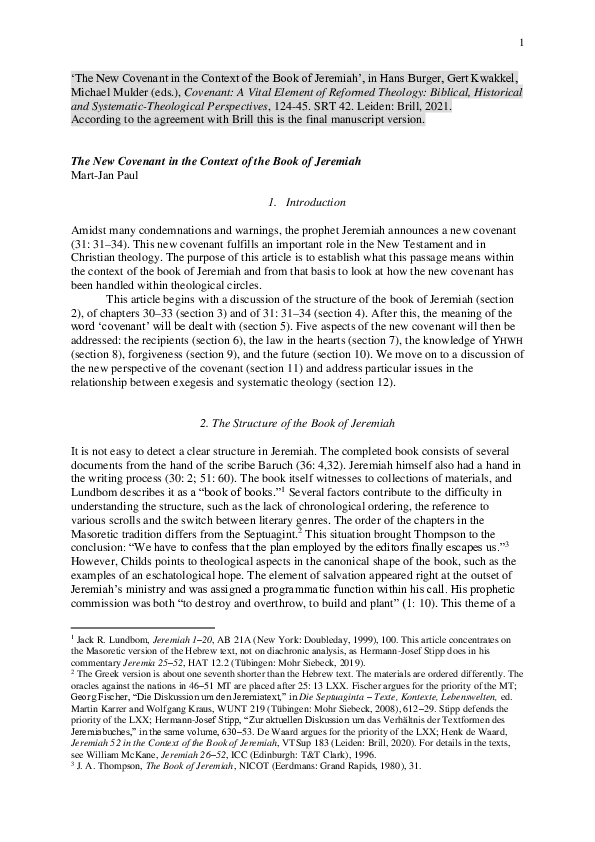 (PDF) The New Covenant in the Context of the Book of Jeremiah Mart