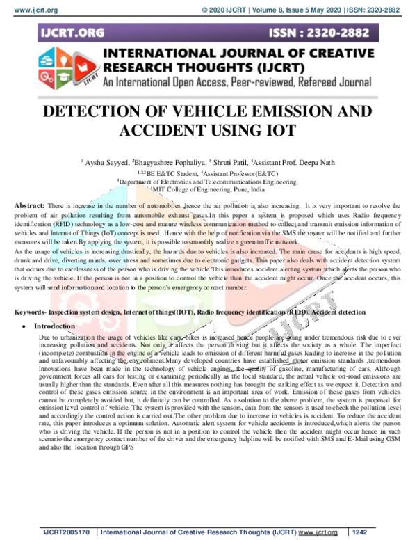 (PDF) Detection of Vehicle Emission and Accident Using Iot