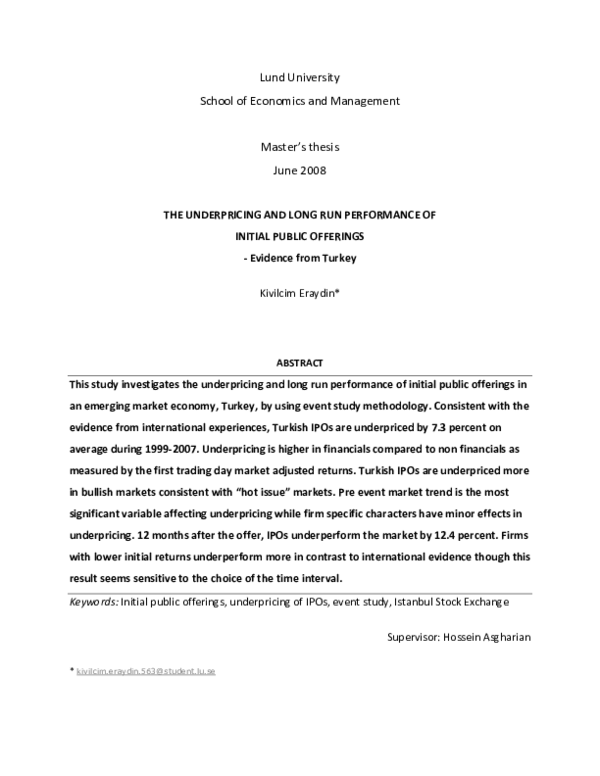 (PDF) The underpricing and long run performance of initial public ...