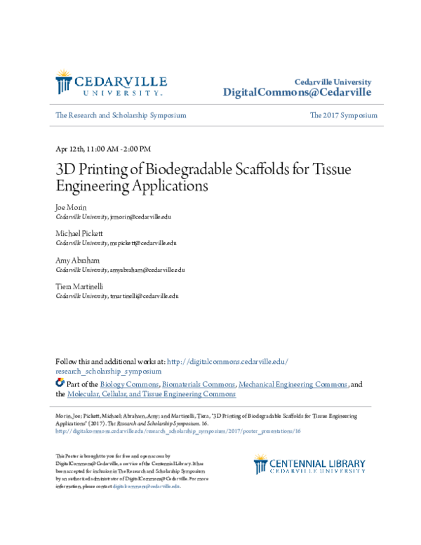 (PDF) 3D Printing of Biodegradable Scaffolds for Tissue Engineering ...