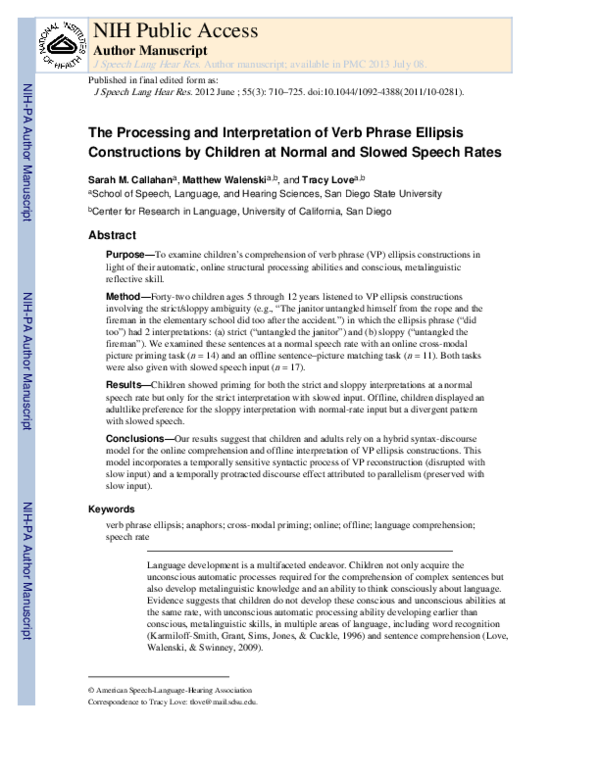 (PDF) The Processing and Interpretation of Verb Phrase Ellipsis ...