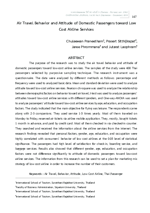 (PDF) Air Travel Behavior and Attitude of Domestic Passengers toward ...
