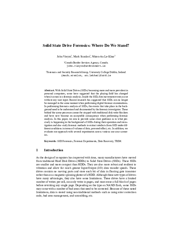 (PDF) Solid State Drive Forensics: Where Do We Stand?