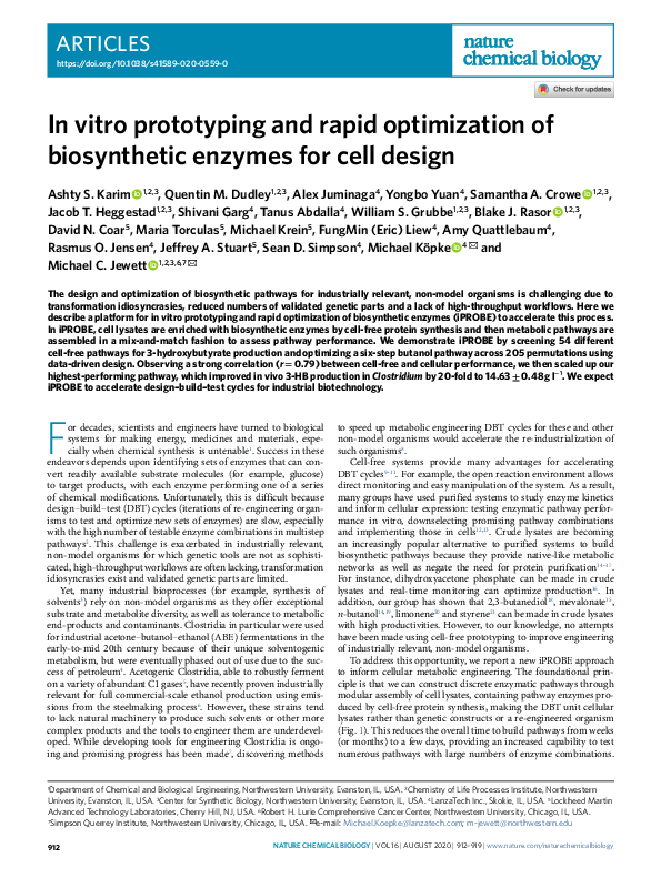 (PDF) In vitro prototyping and rapid optimization of biosynthetic ...