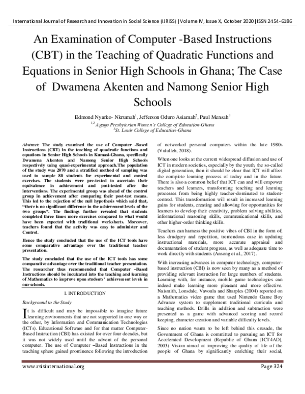 (PDF) An Examination of Computer -Based Instructions (CBT) in the ...