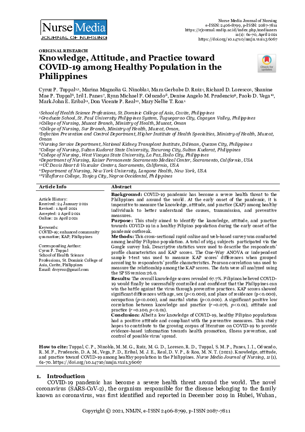 (PDF) Knowledge, Attitude, and Practice toward COVID-19 among Healthy ...