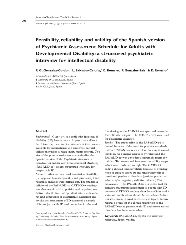 (PDF) Feasibility, reliability and validity of the Spanish version of ...