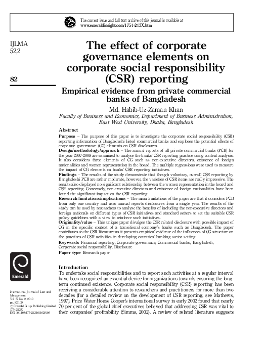 (PDF) The effect of corporate governance elements on corporate social ...