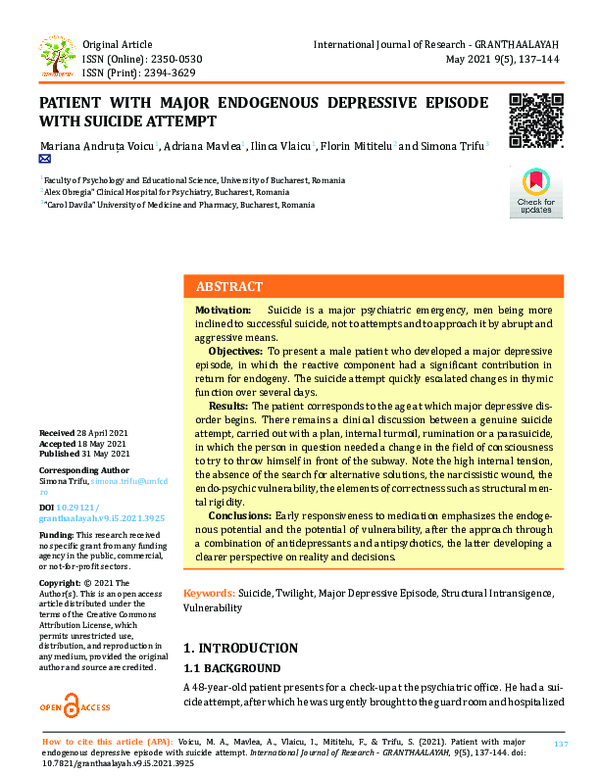 (PDF) Patient with Major Endogenous Depressive Episode with Suicide Attempt
