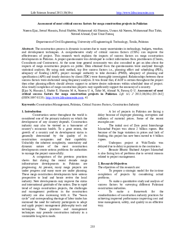 (PDF) Assessment of most critical success factors for mega construction ...