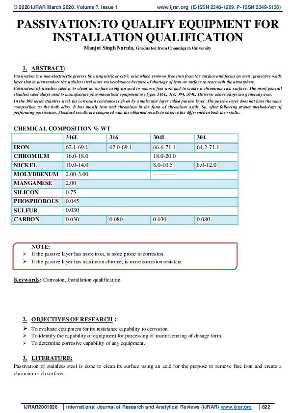 (PDF) Passivation:To Qualify Equipment for Installation Qualification