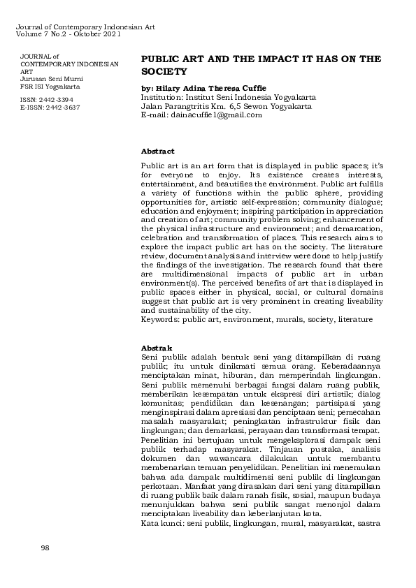 (PDF) Public Art And The Impact It Has On The Society