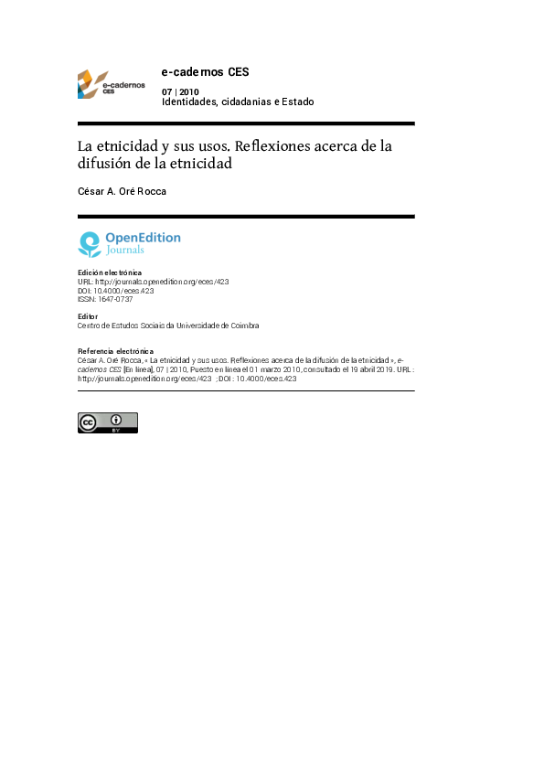 PDF La Etnicidad Y Sus Usos Reflexiones Acerca De La Difusi n De La