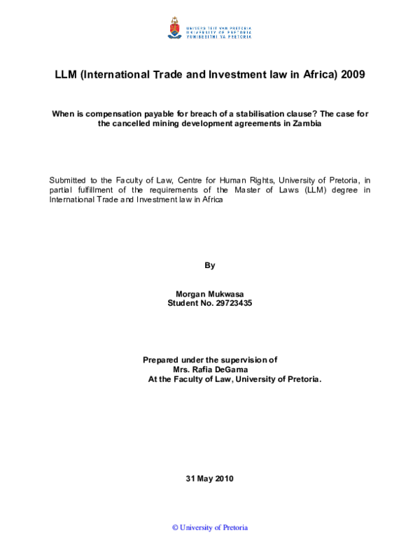 (PDF) When is compensation payable for breach of a stabilisation clause ...