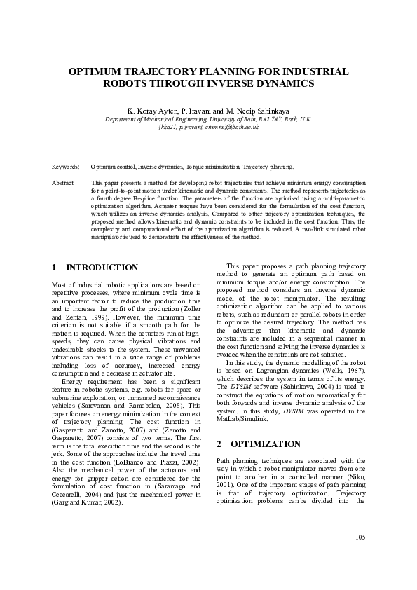 (PDF) Optimum trajectory planning for industrial robots through inverse ...