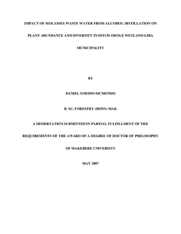 (PDF) Impact of molasses waste water from alcohol distillation on plant