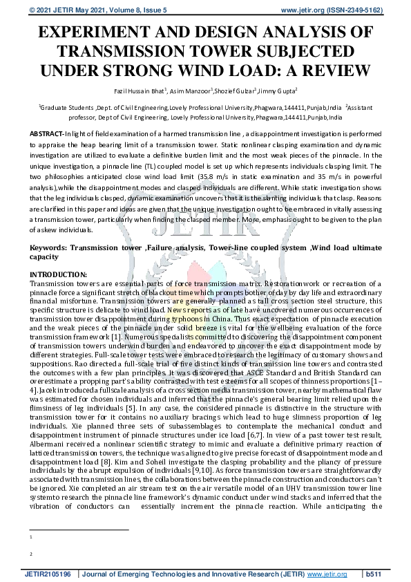 (PDF) Experiment and Design Analysis of Transmission Tower Subjected ...