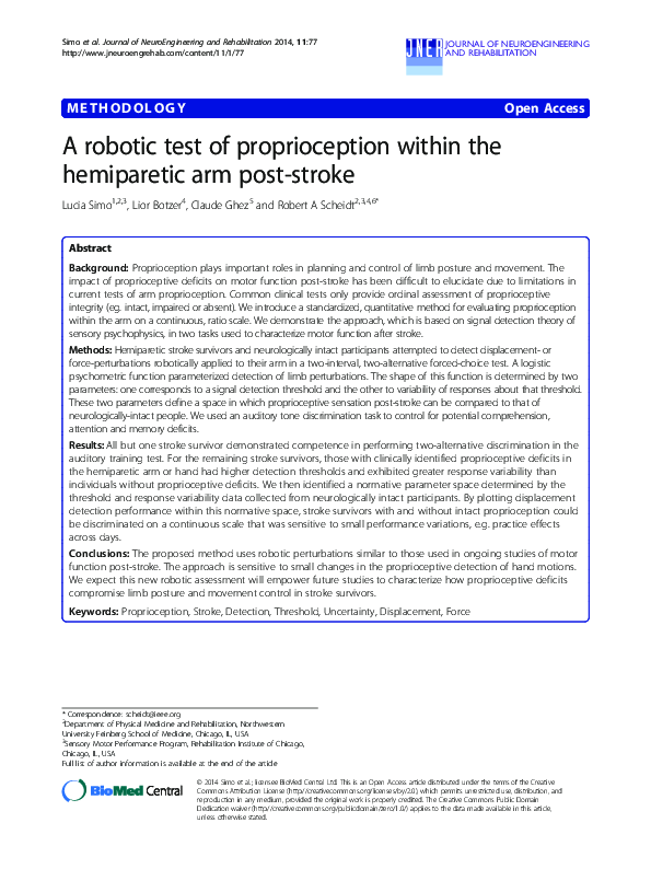 (PDF) A robotic test of proprioception within the hemiparetic arm post ...