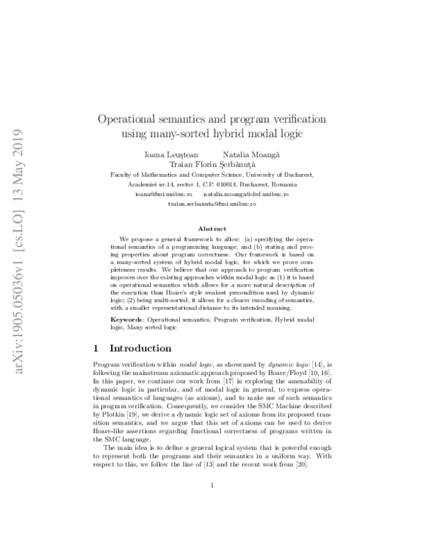Operational Semantics and Program Verification Using Many-Sorted Hybrid ...
