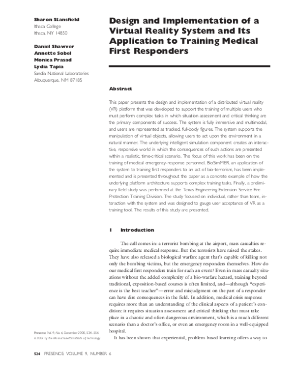 (PDF) Design and Implementation of a Virtual Reality System and Its ...