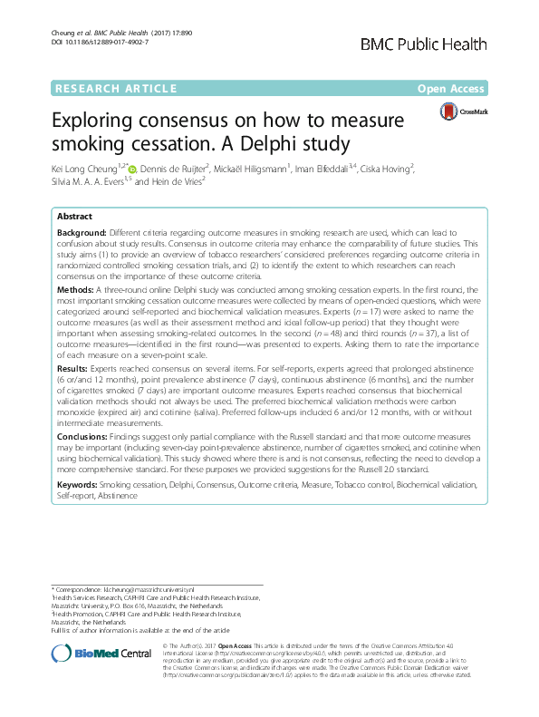 (PDF) Exploring consensus on how to measure smoking cessation. A Delphi