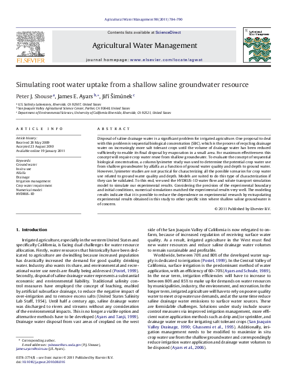 (PDF) Simulating root water uptake from a shallow saline groundwater ...