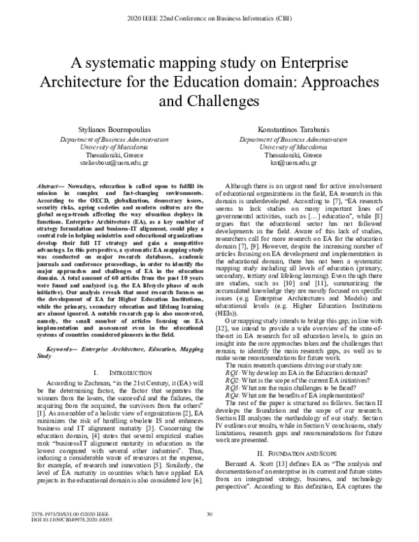 (PDF) A systematic mapping study on Enterprise Architecture for the ...